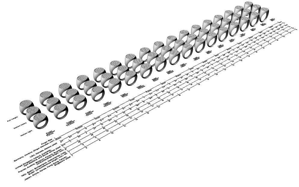 Signet rings set ROUND top 3D print model_2