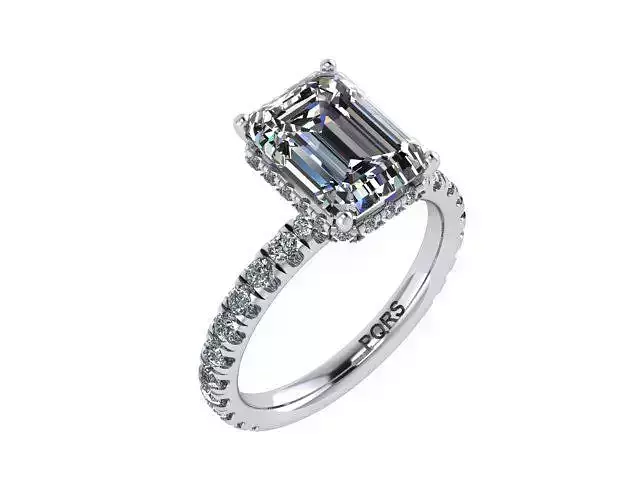 Emerald Cut and Round Diamonds Engagement Ring 