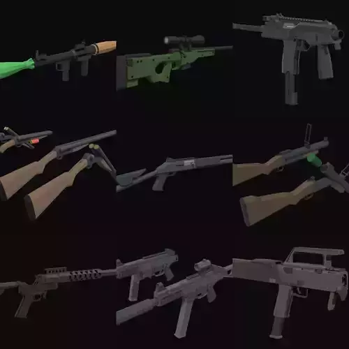 16 Low Poly Weapons 3D Model Collection