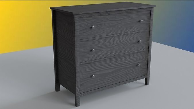 Furniture 3-drawer Chest Dark Grey  Low-poly 3D model