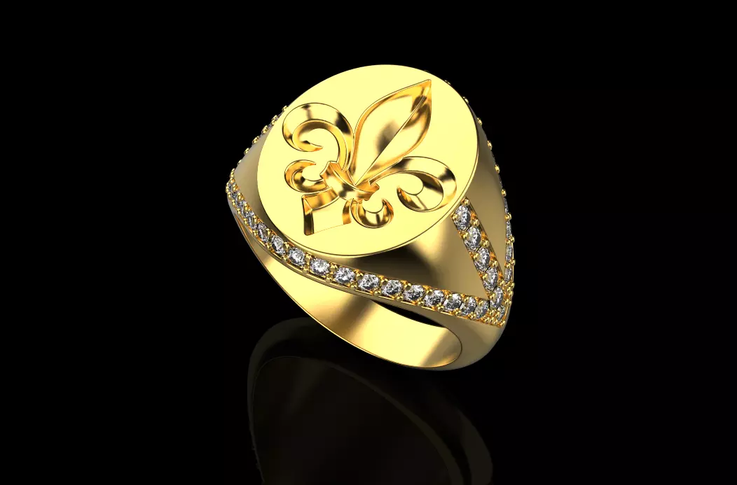 ring with stones and fleur-de-lis 3D print model_0