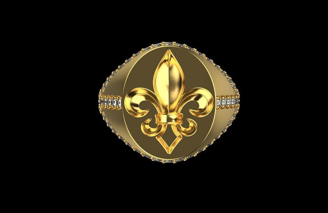 ring with stones and fleur-de-lis 3D print model_12