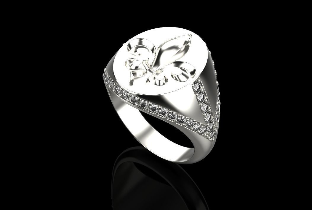 ring with stones and fleur-de-lis 3D print model_13