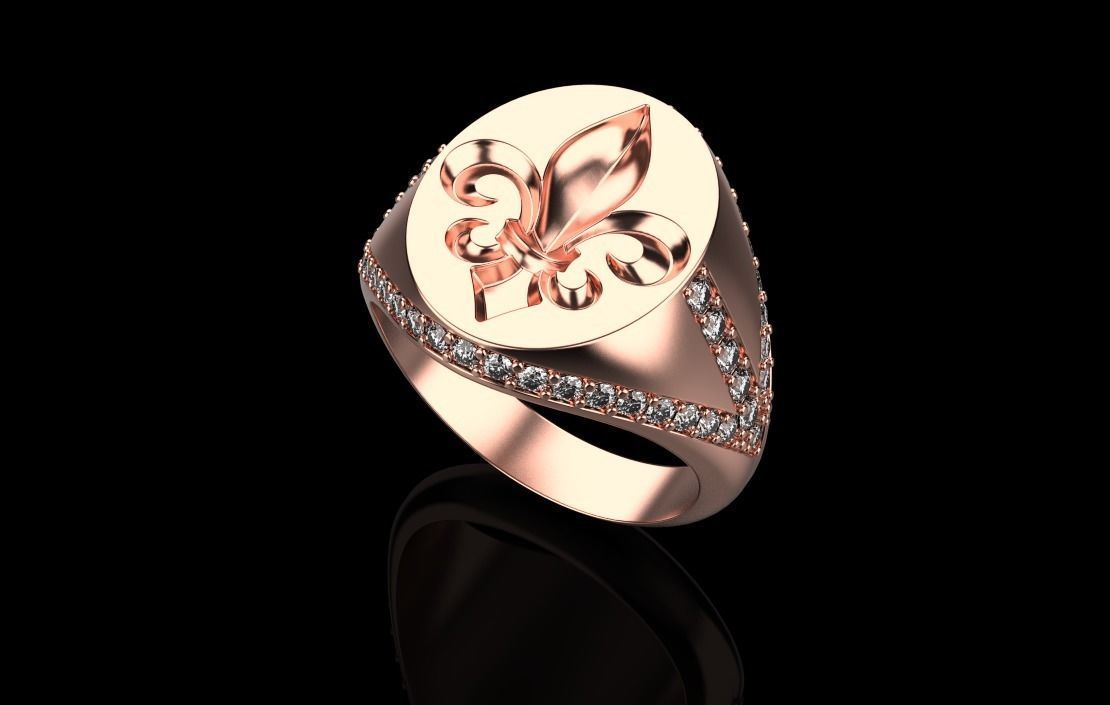 ring with stones and fleur-de-lis 3D print model_17