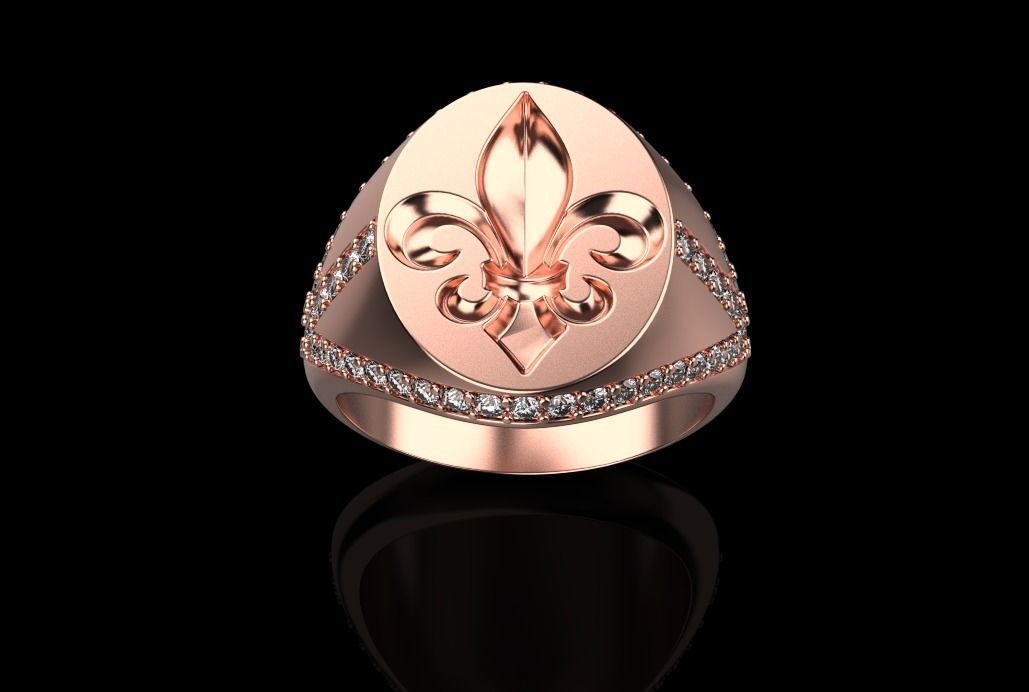ring with stones and fleur-de-lis 3D print model_19