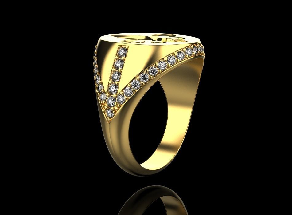 ring with stones and fleur-de-lis 3D print model_7