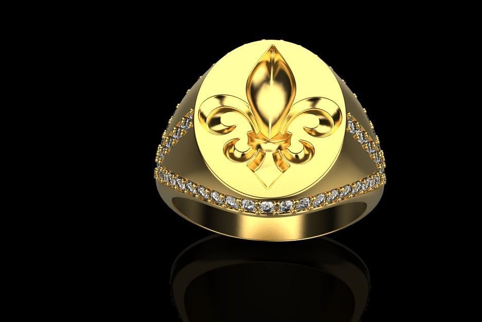 ring with stones and fleur-de-lis 3D print model_8