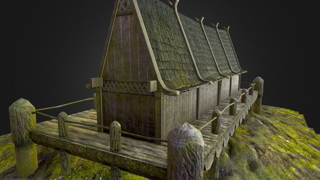 Ancient Viking Longhouse Low-poly 3D model_2