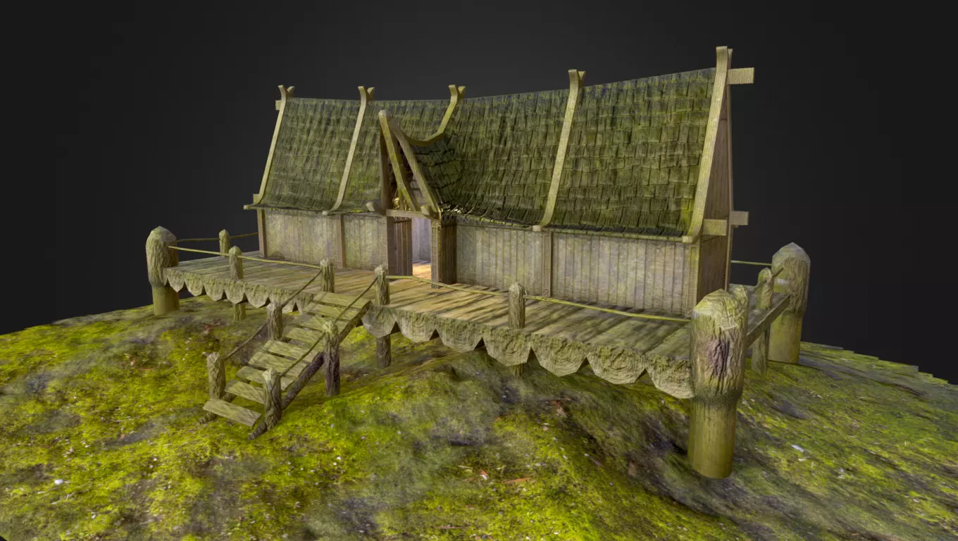 Ancient Viking Longhouse Low-poly 3D model_0