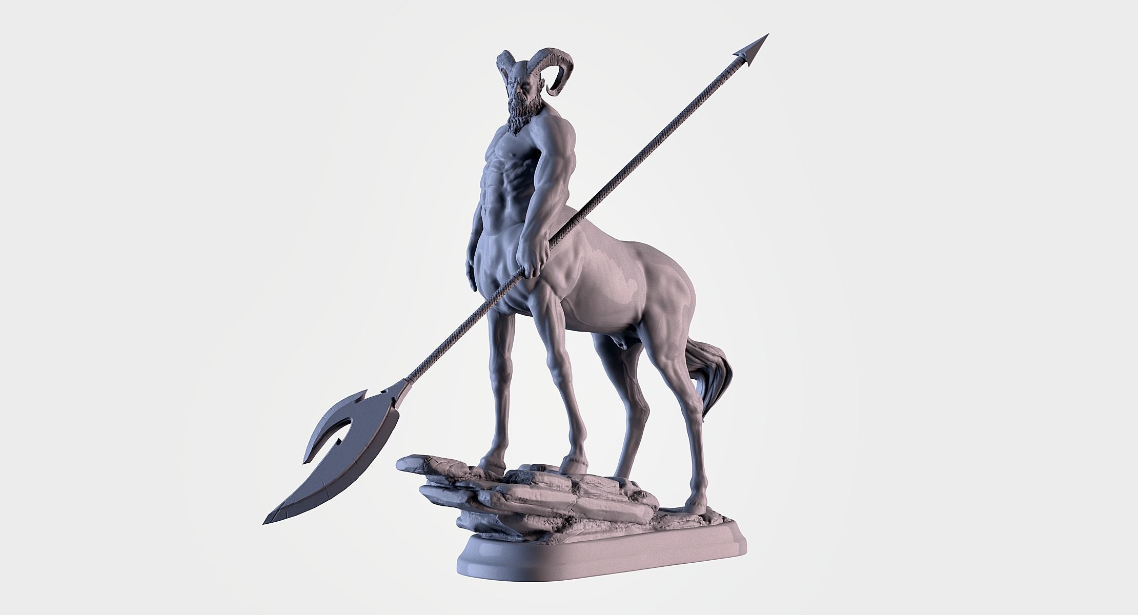 Centaur statue of horse with spear 3D print model_9