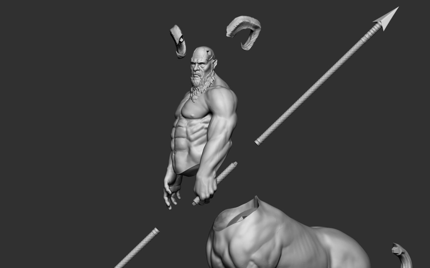 Centaur statue of horse with spear 3D print model_23