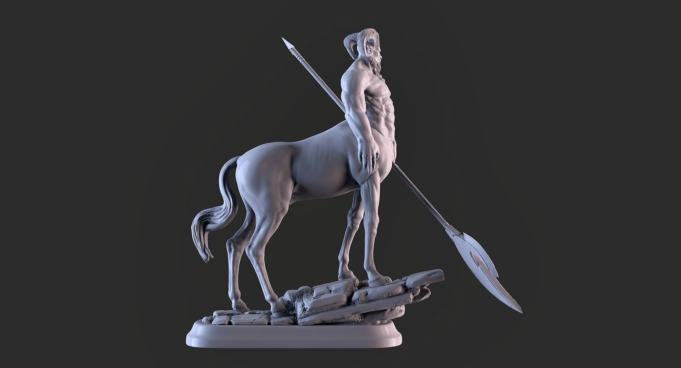 Centaur statue of horse with spear 3D print model_3