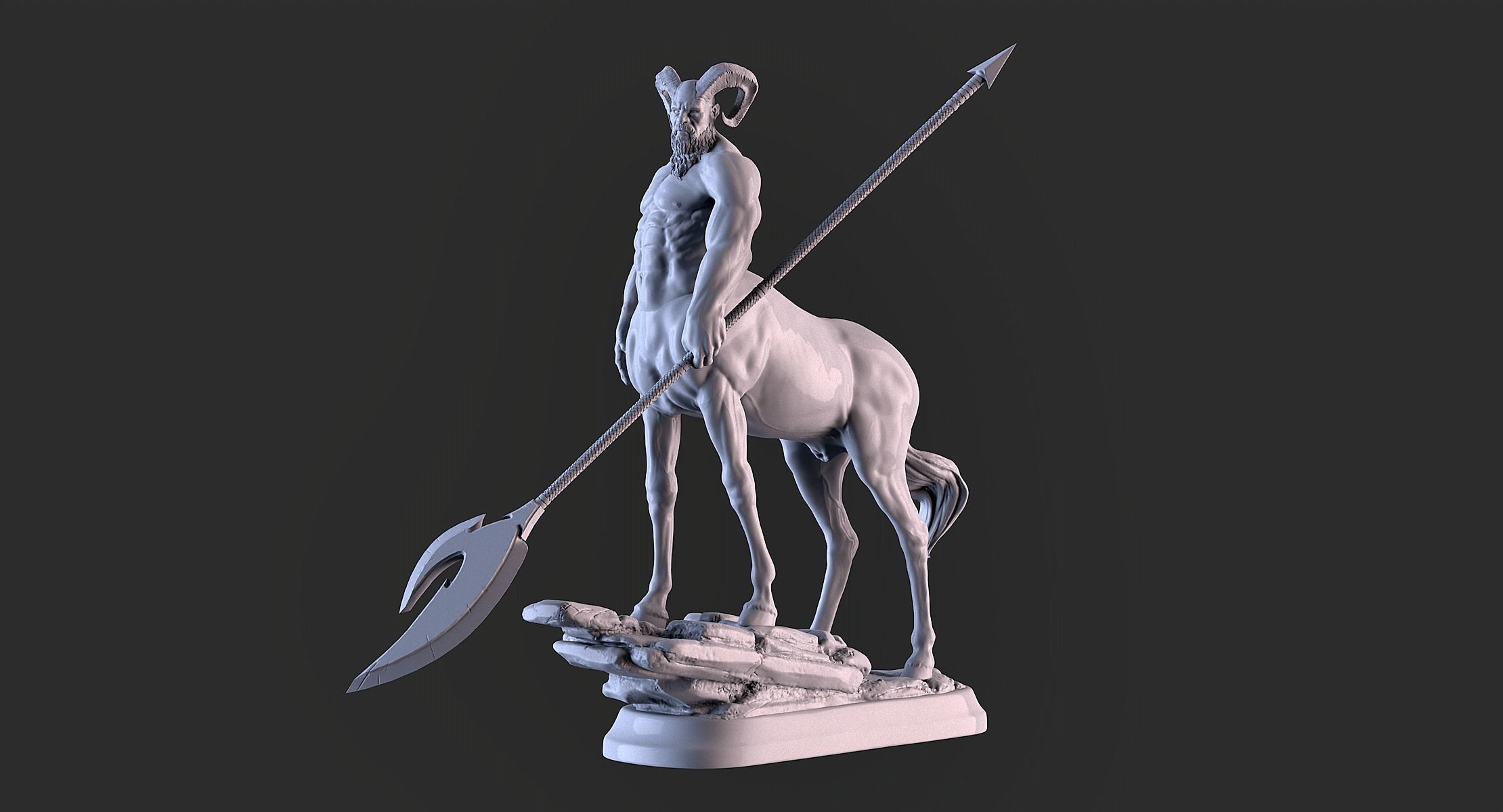Centaur statue of horse with spear 3D print model_8