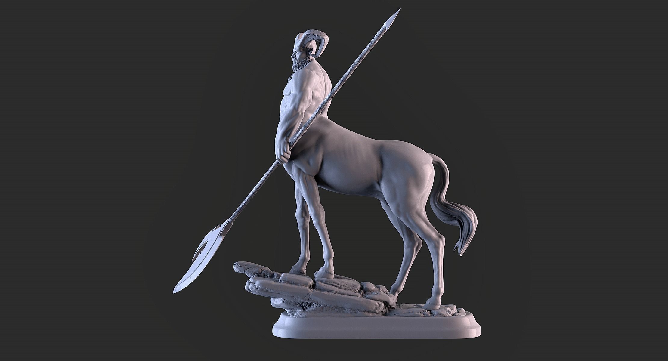 Centaur statue of horse with spear 3D print model_7