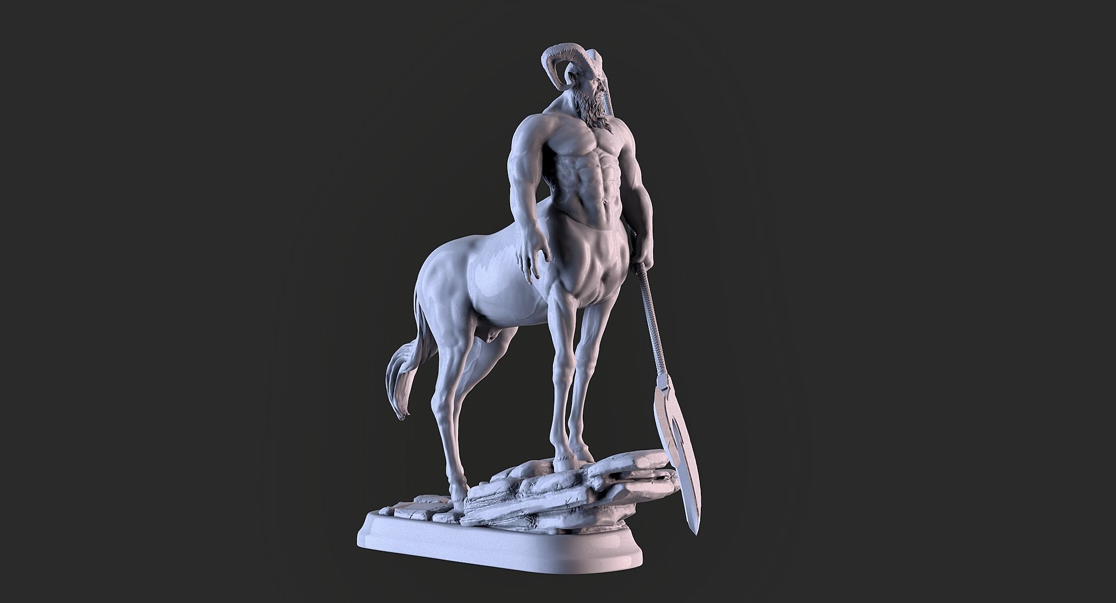 Centaur statue of horse with spear 3D print model_2