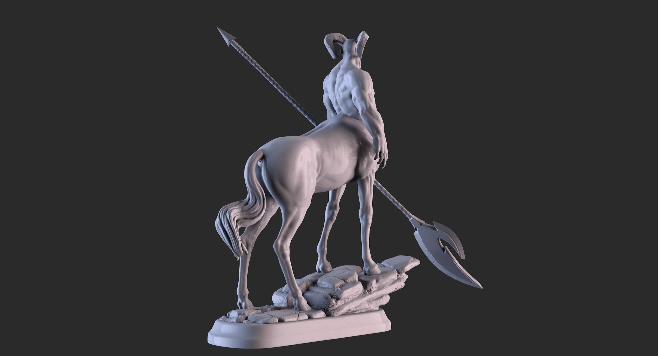 Centaur statue of horse with spear 3D print model_4