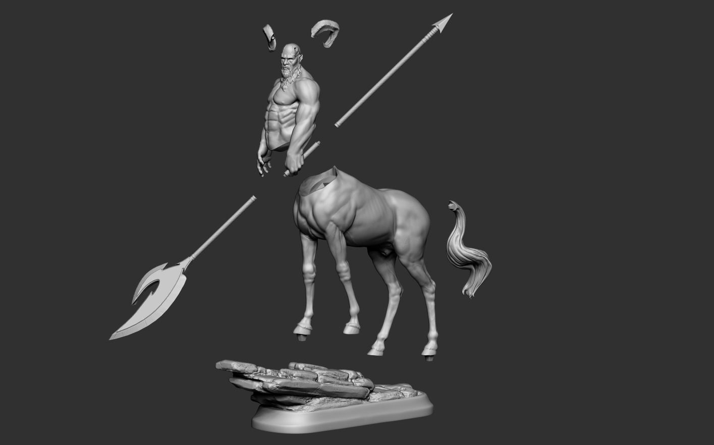 Centaur statue of horse with spear 3D print model_22