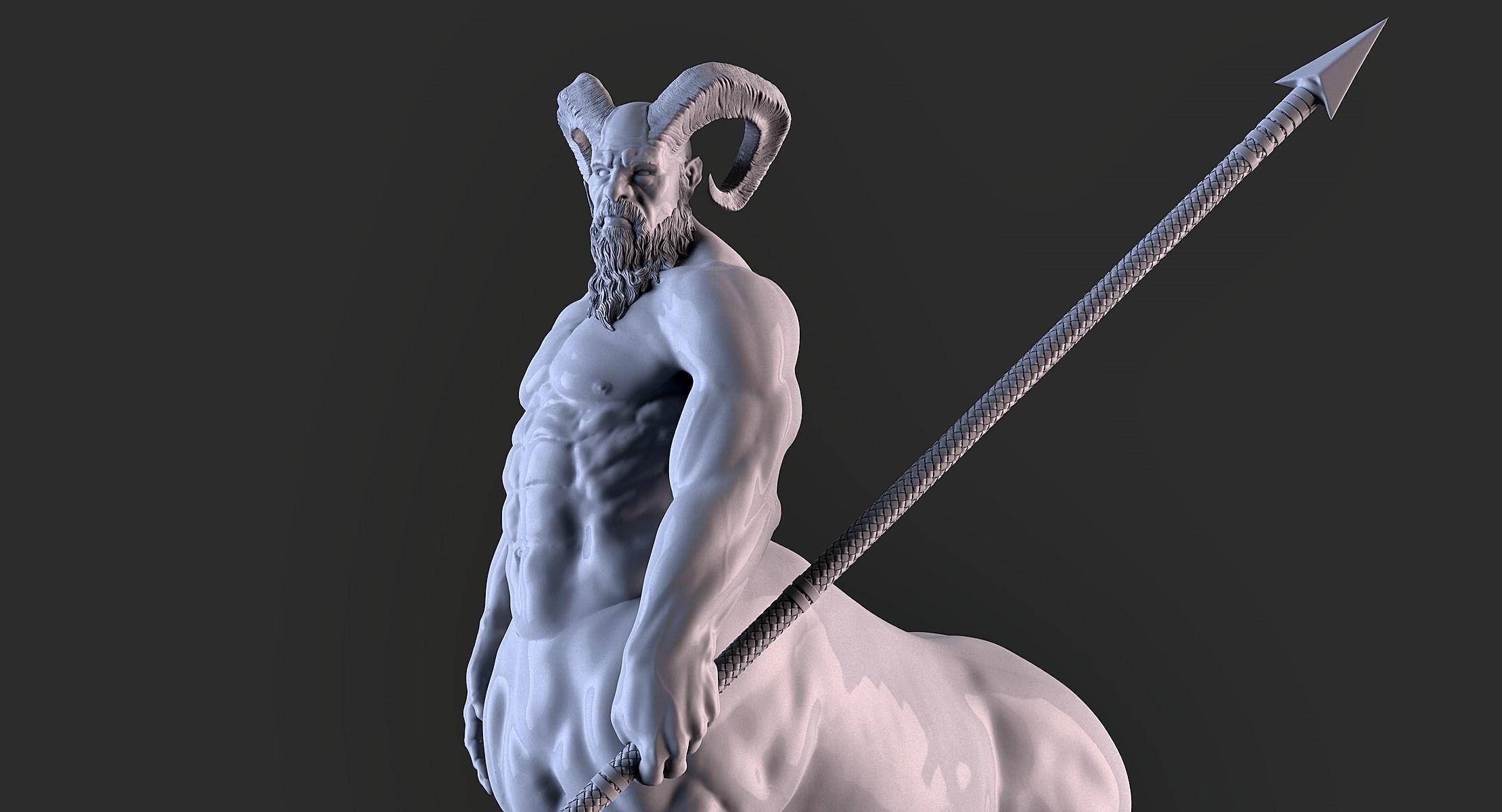 Centaur statue of horse with spear 3D print model_11