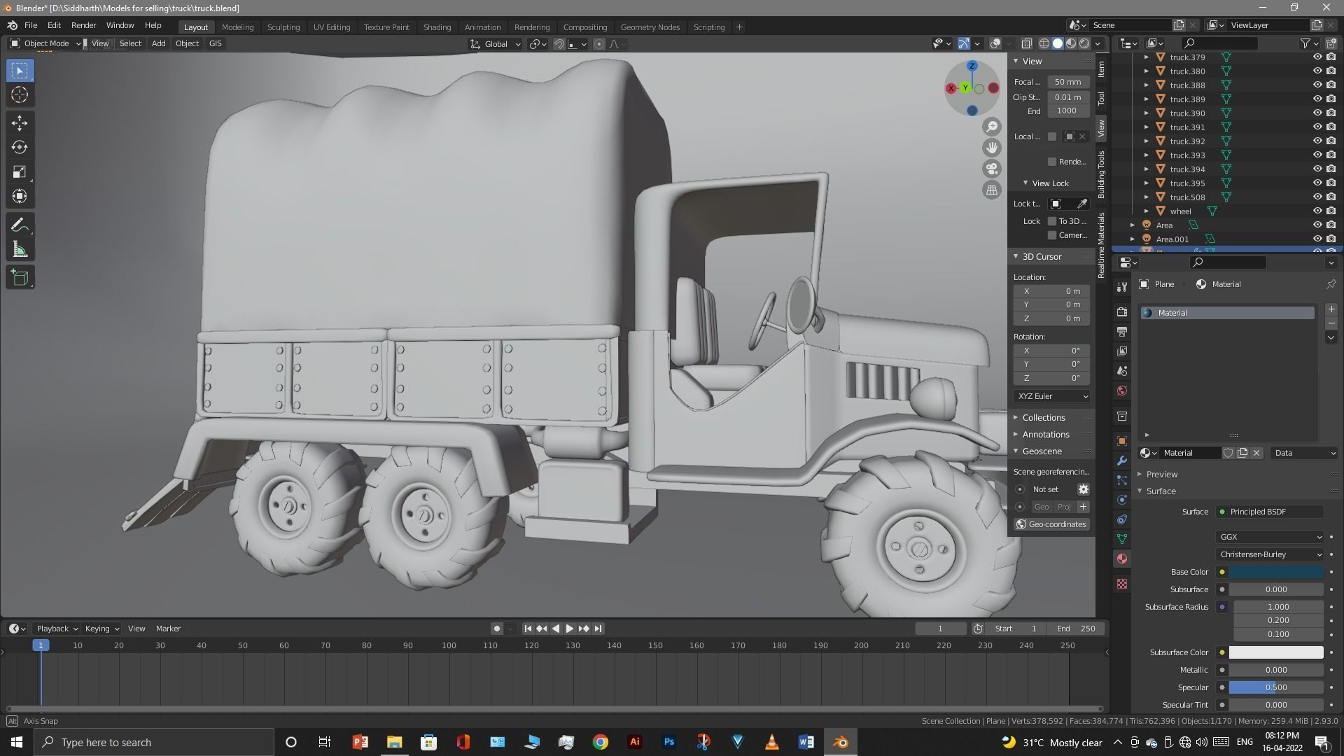 Truck old with canvas cover 3D model_55