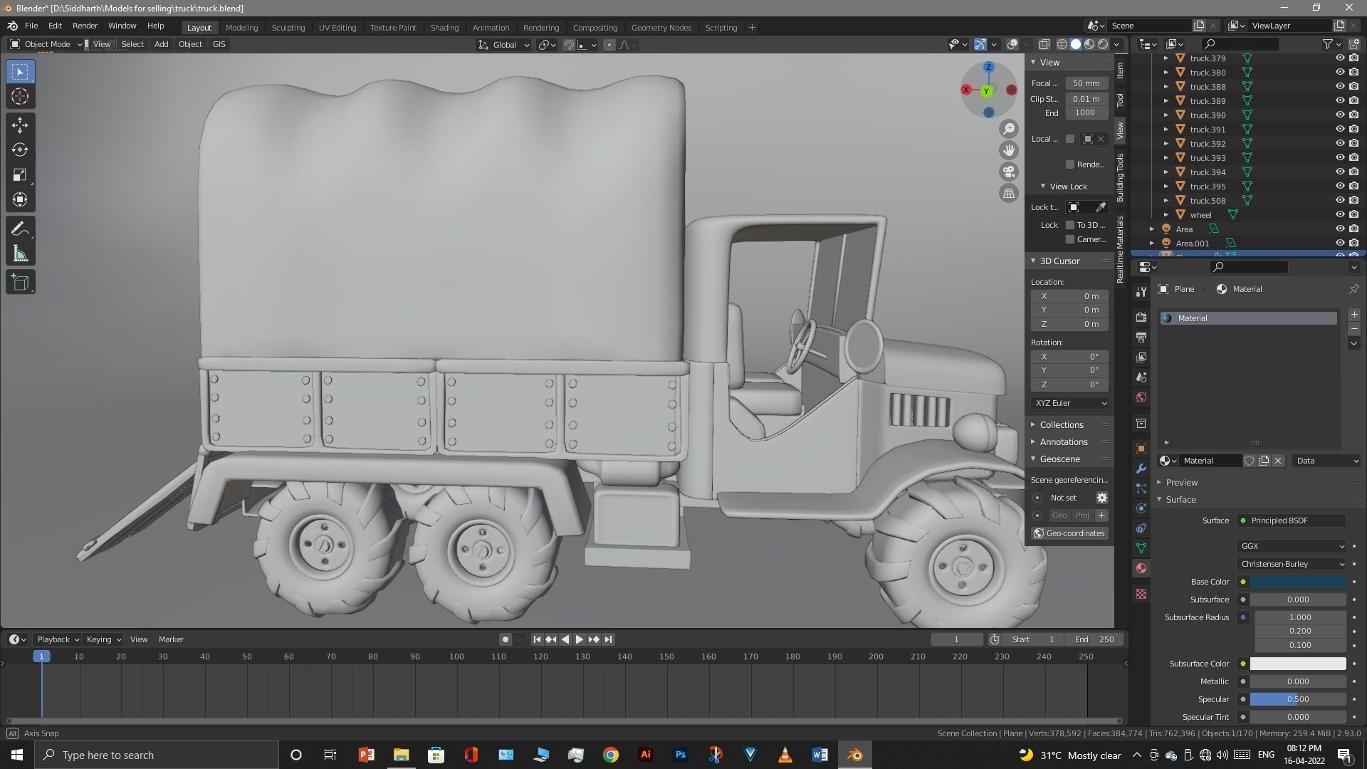 Truck old with canvas cover 3D model_77