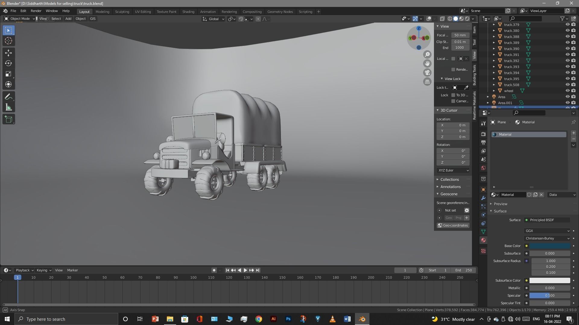 Truck old with canvas cover 3D model_15