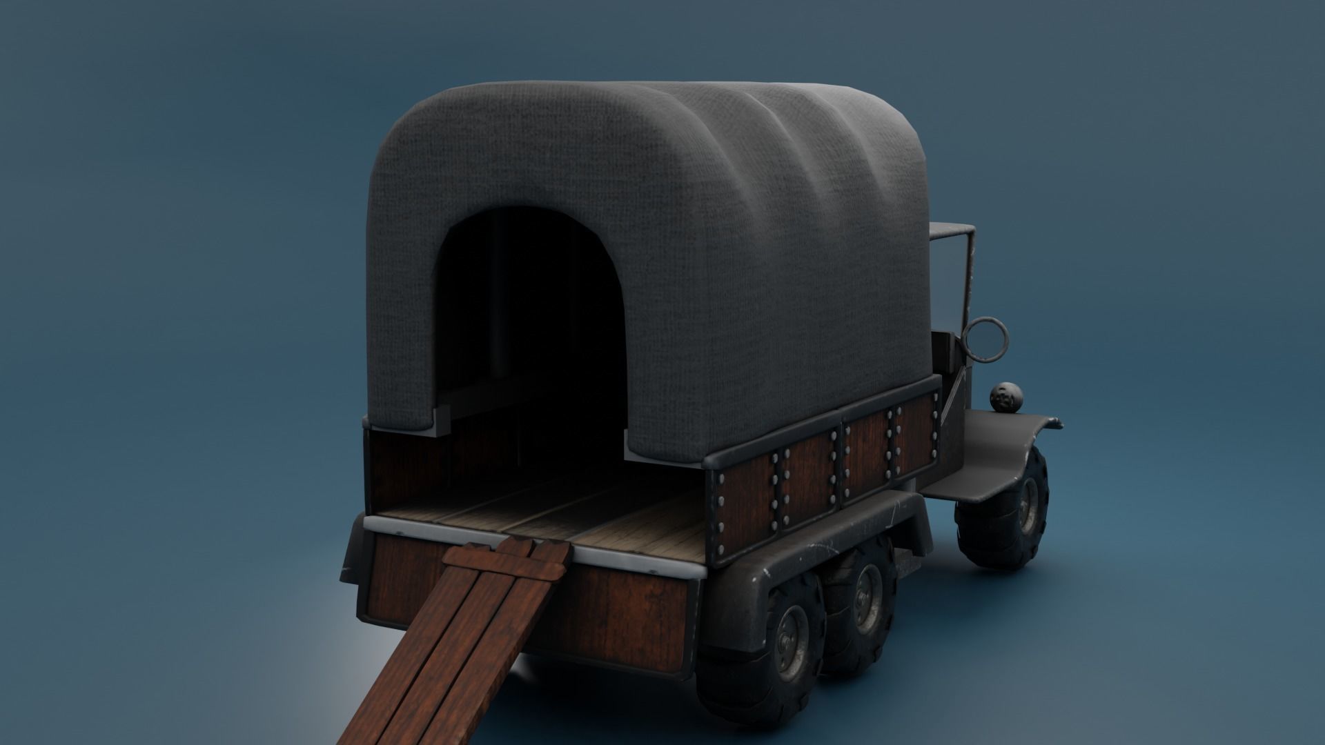 Truck old with canvas cover 3D model_11