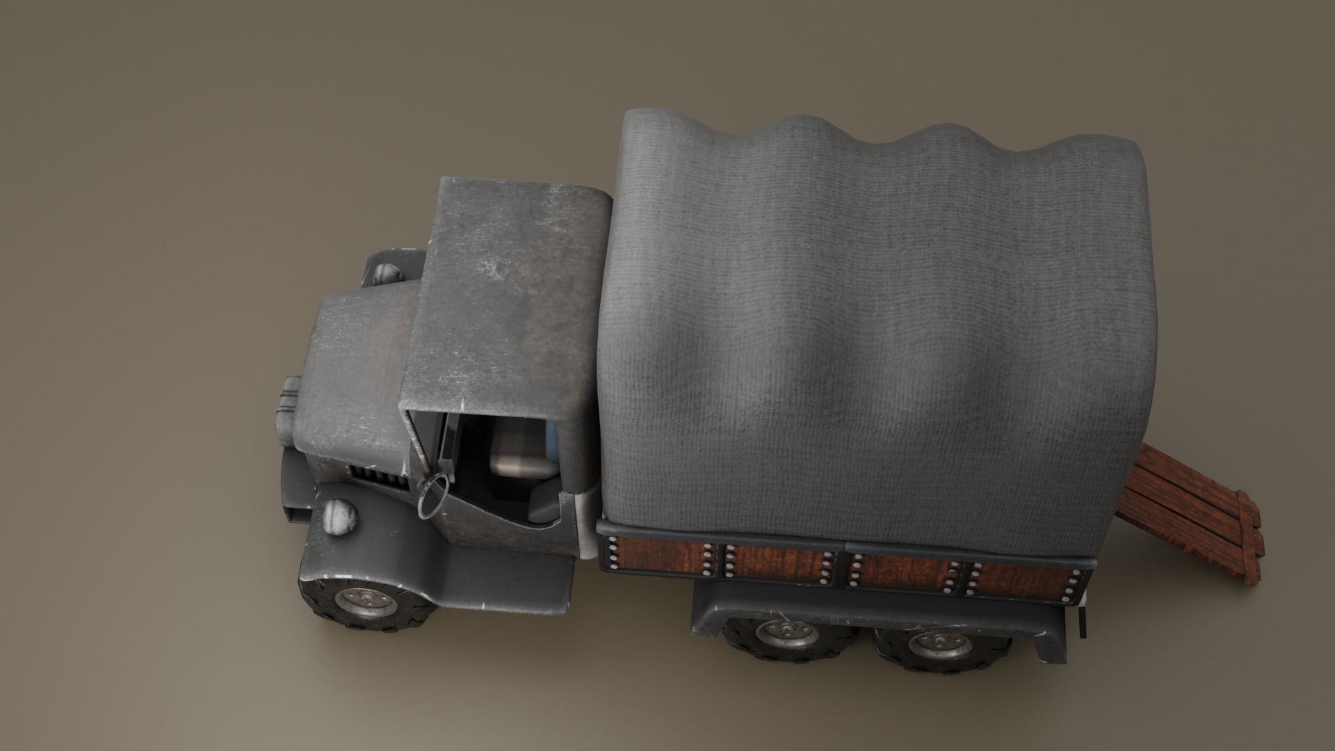 Truck old with canvas cover 3D model_8