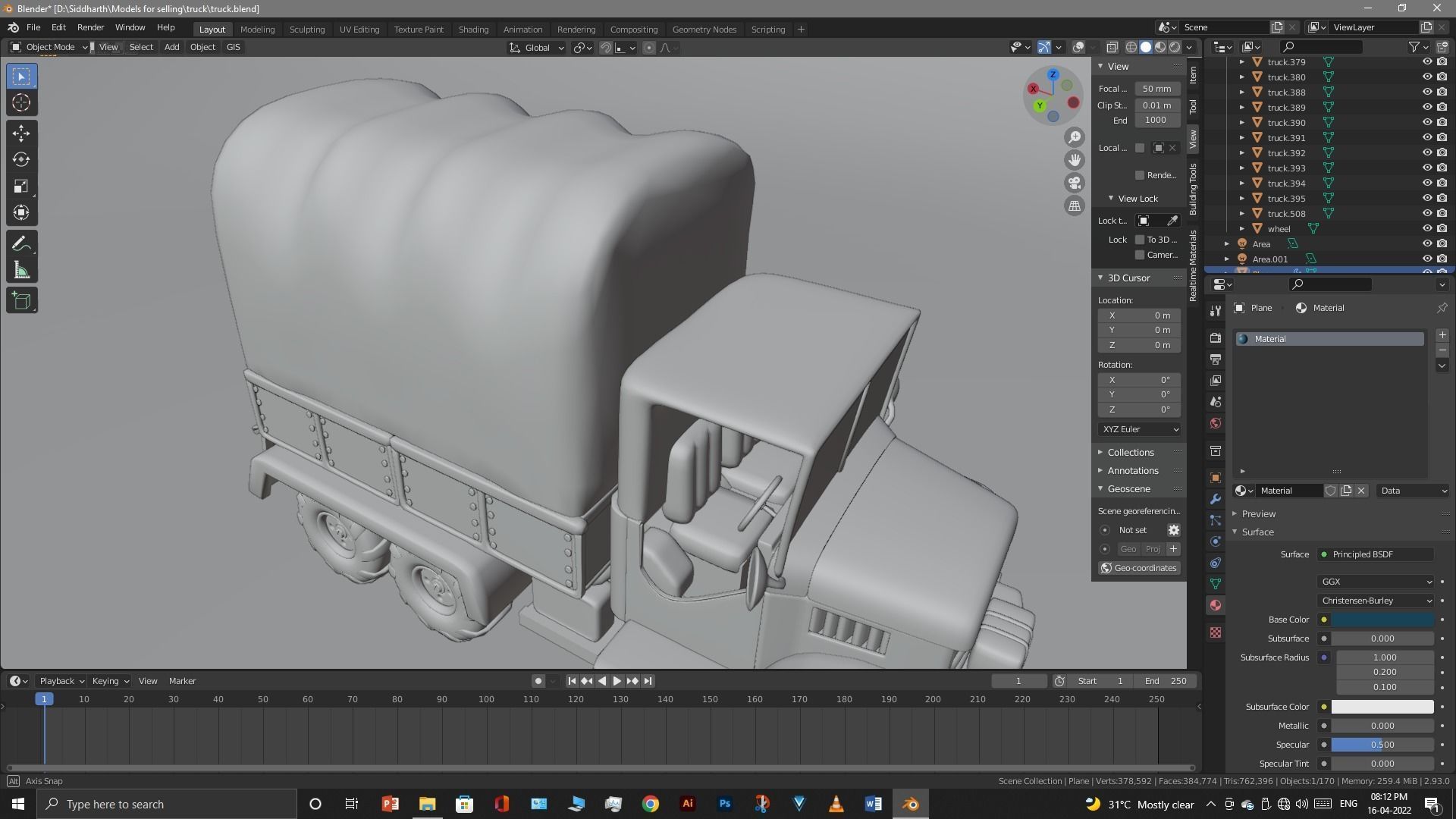 Truck old with canvas cover 3D model_56