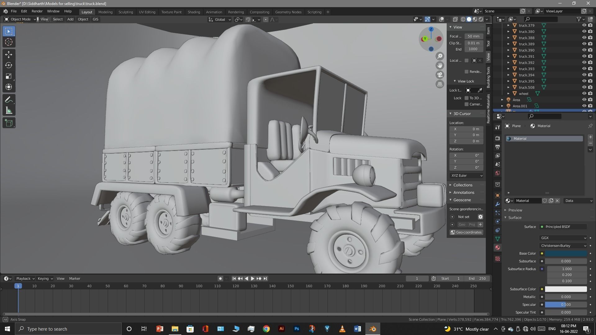 Truck old with canvas cover 3D model_74