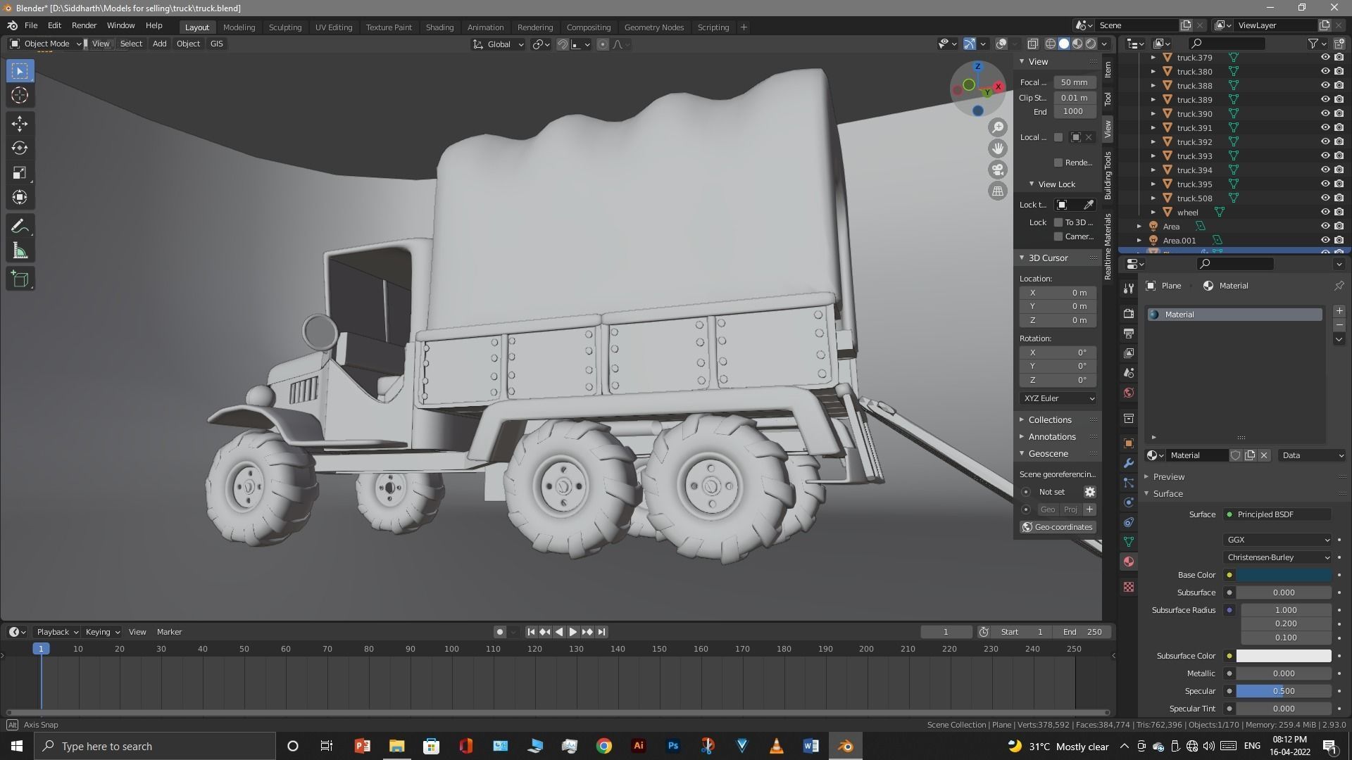 Truck old with canvas cover 3D model_28