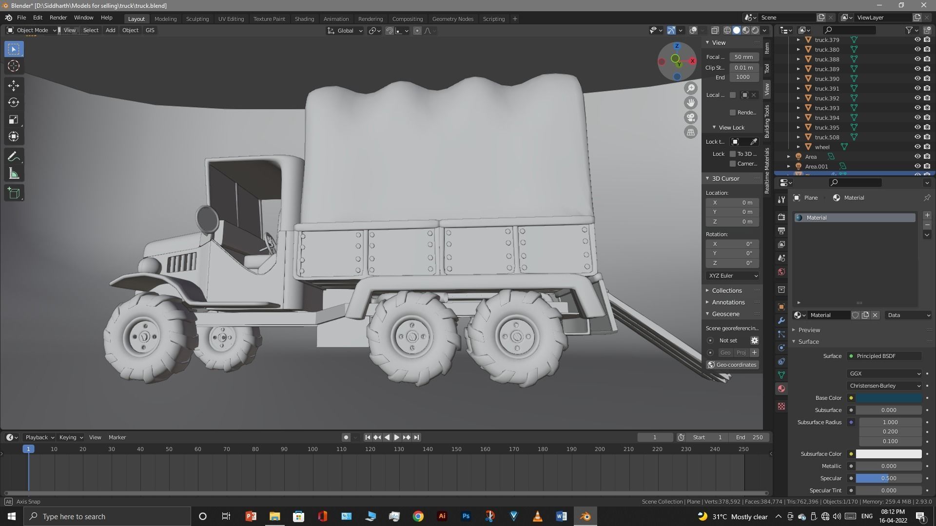 Truck old with canvas cover 3D model_30
