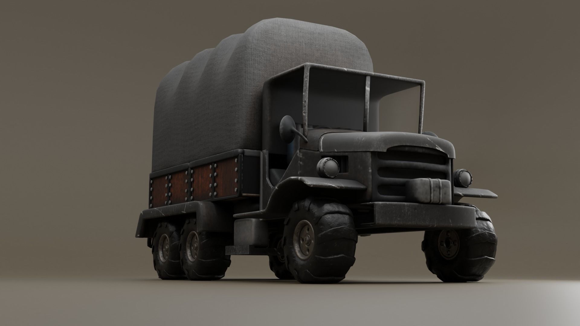 Truck old with canvas cover 3D model_5