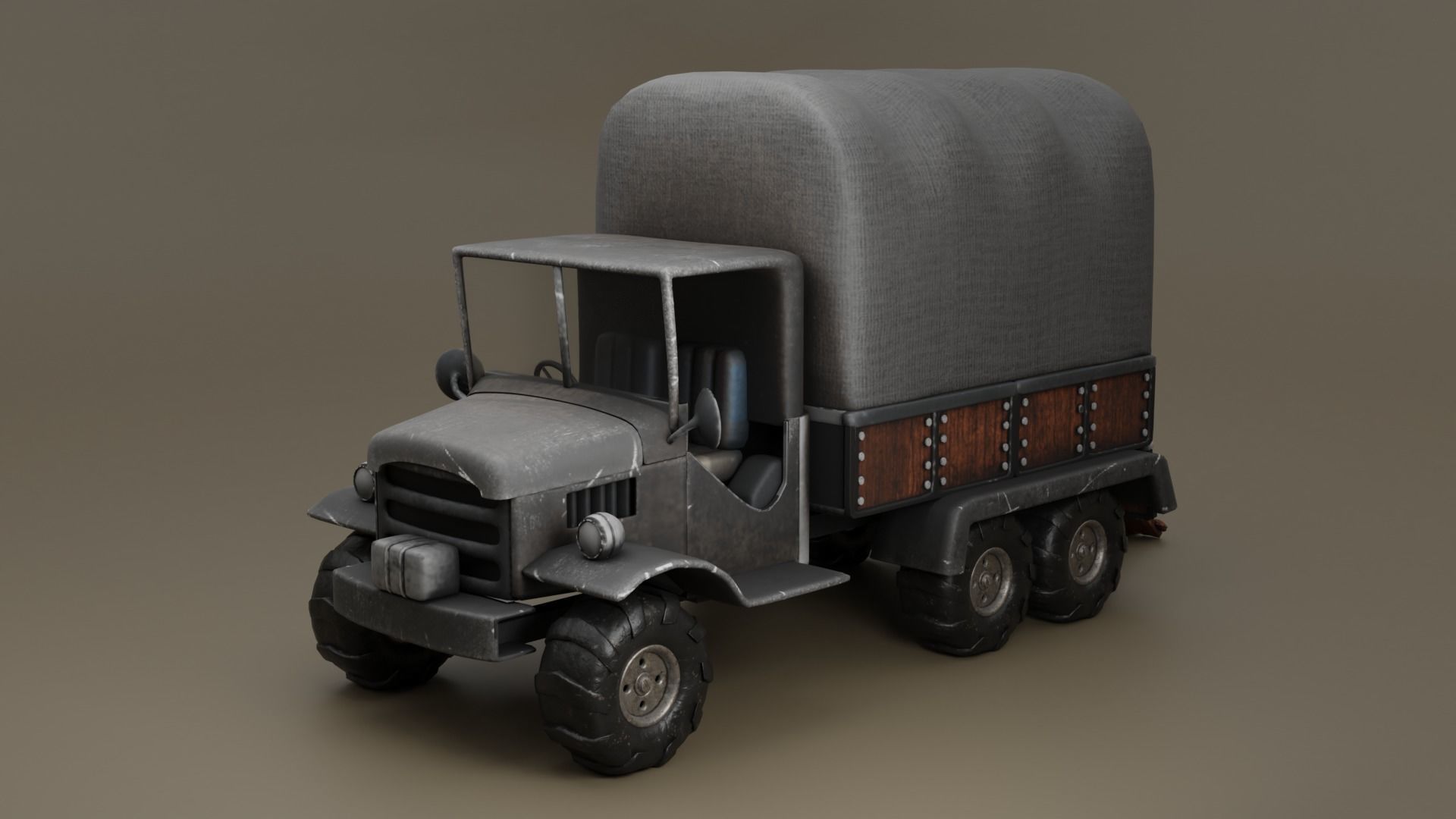 Truck old with canvas cover 3D model_2