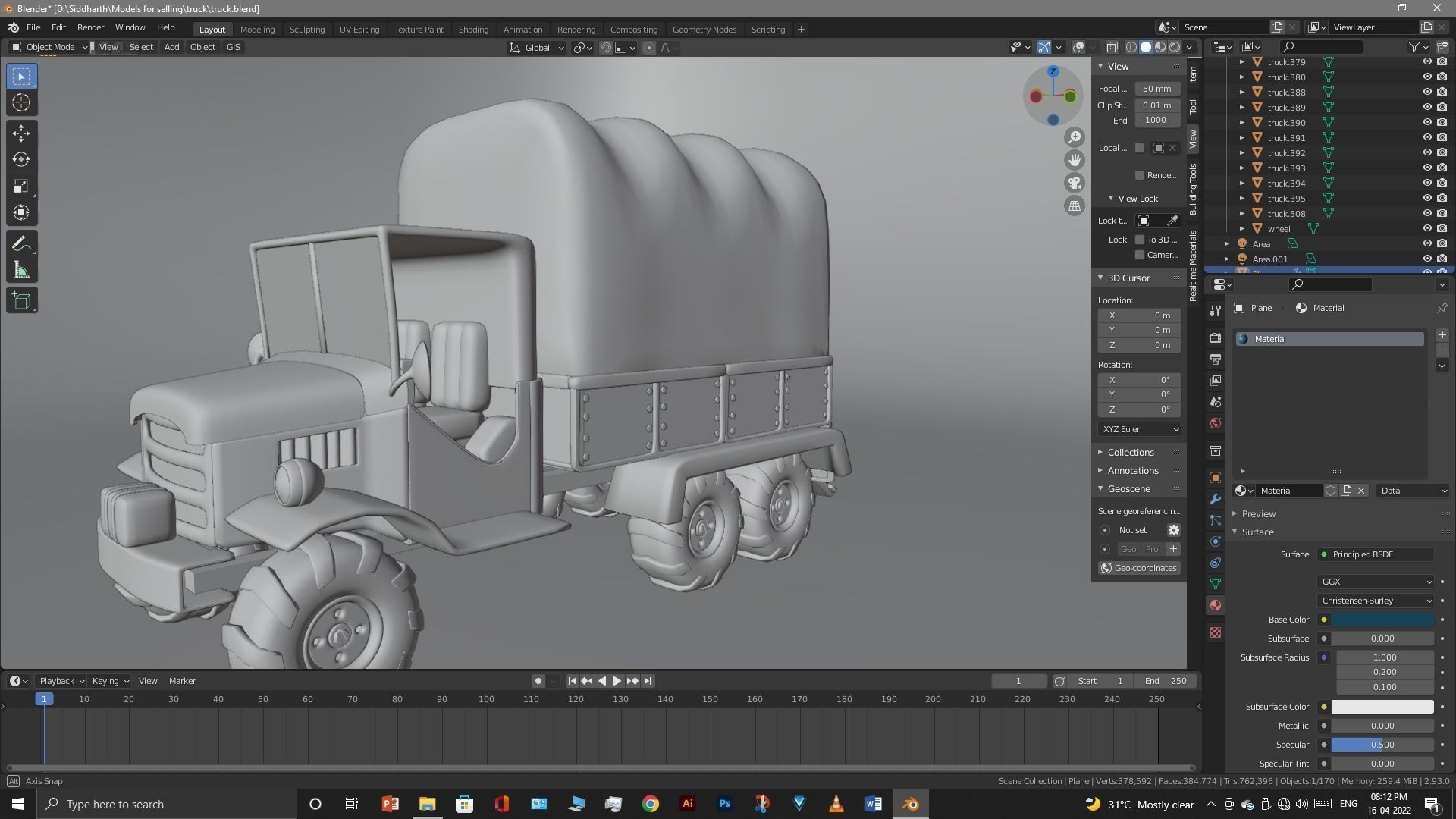 Truck old with canvas cover 3D model_72