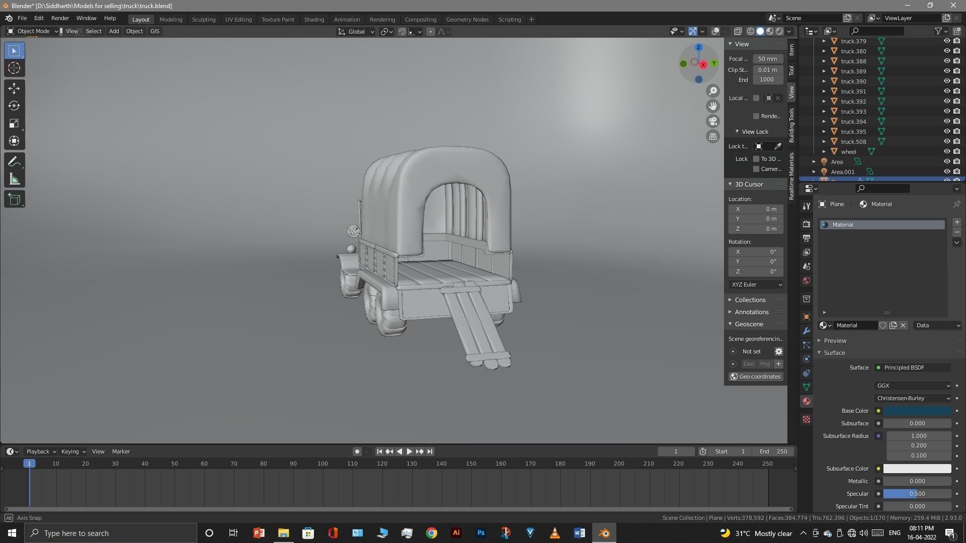 Truck old with canvas cover 3D model_16