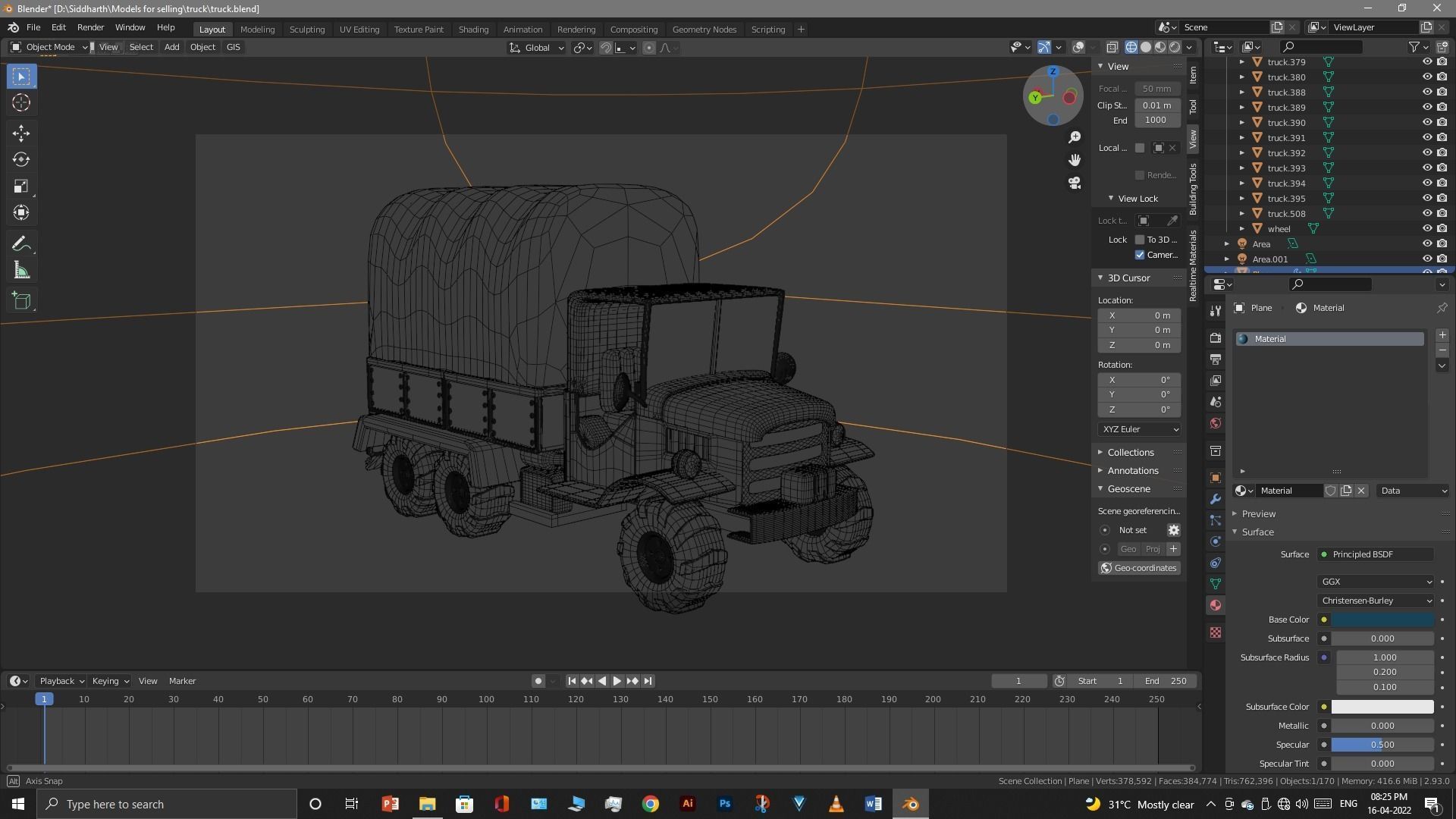 Truck old with canvas cover 3D model_104