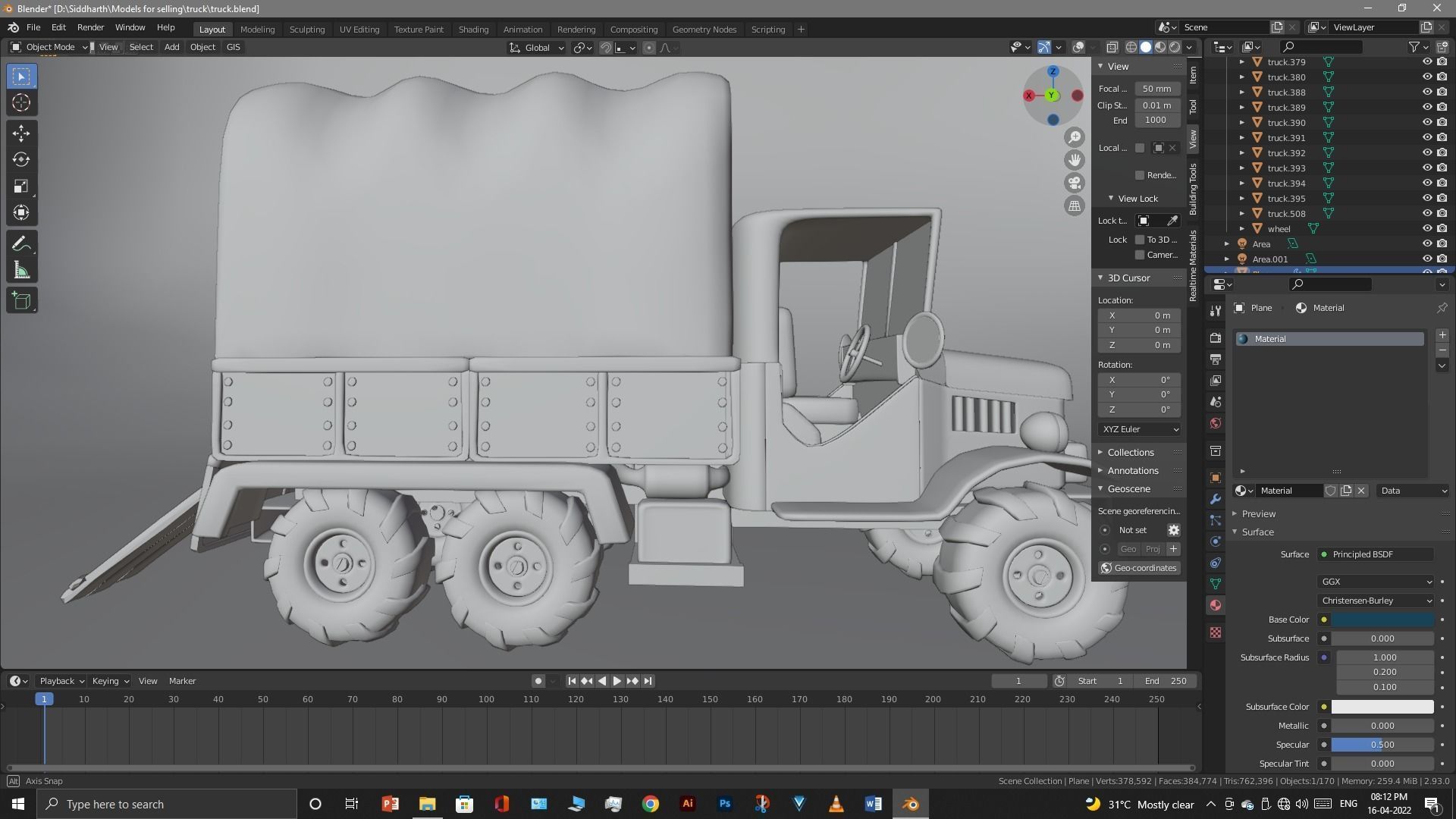 Truck old with canvas cover 3D model_51