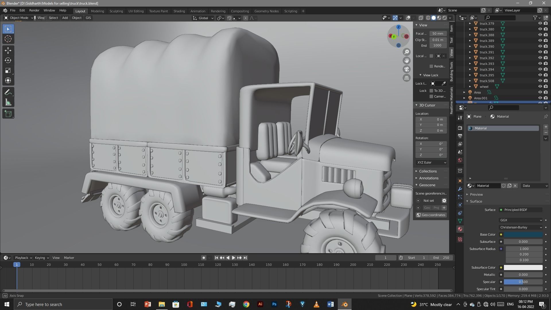 Truck old with canvas cover 3D model_42