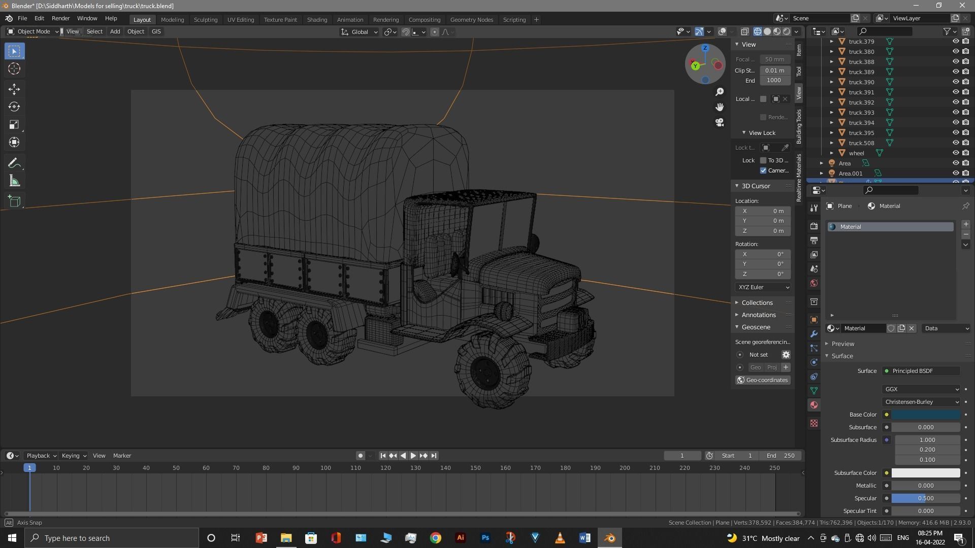Truck old with canvas cover 3D model_89