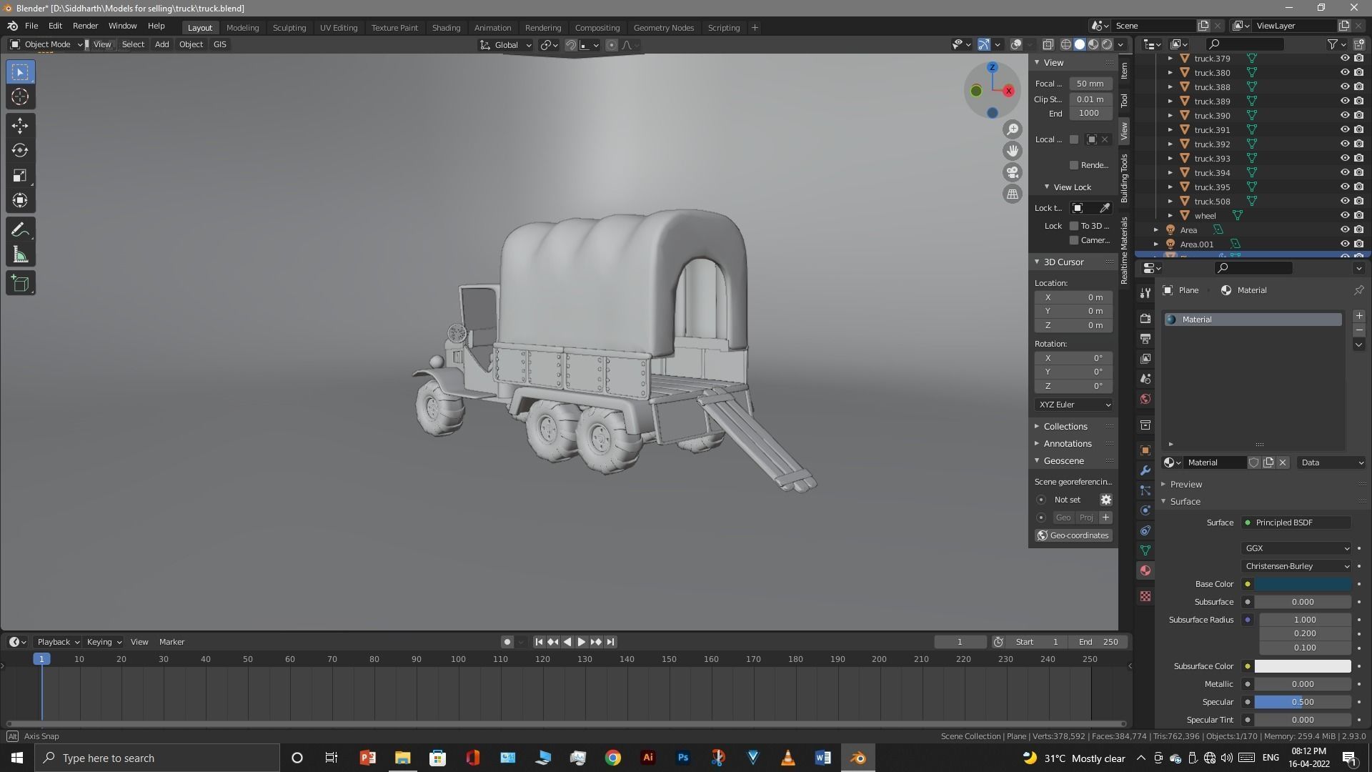 Truck old with canvas cover 3D model_39