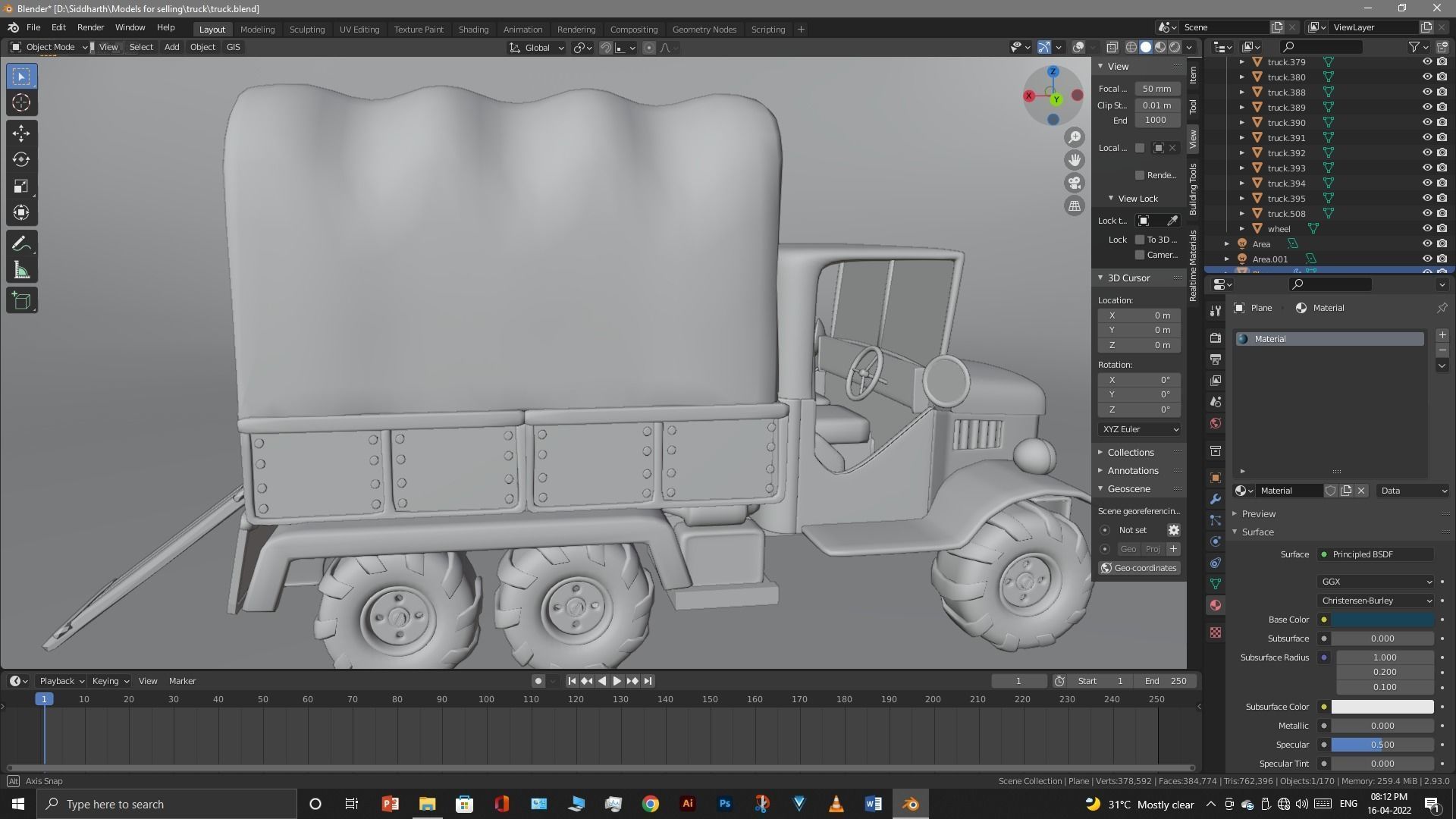 Truck old with canvas cover 3D model_75
