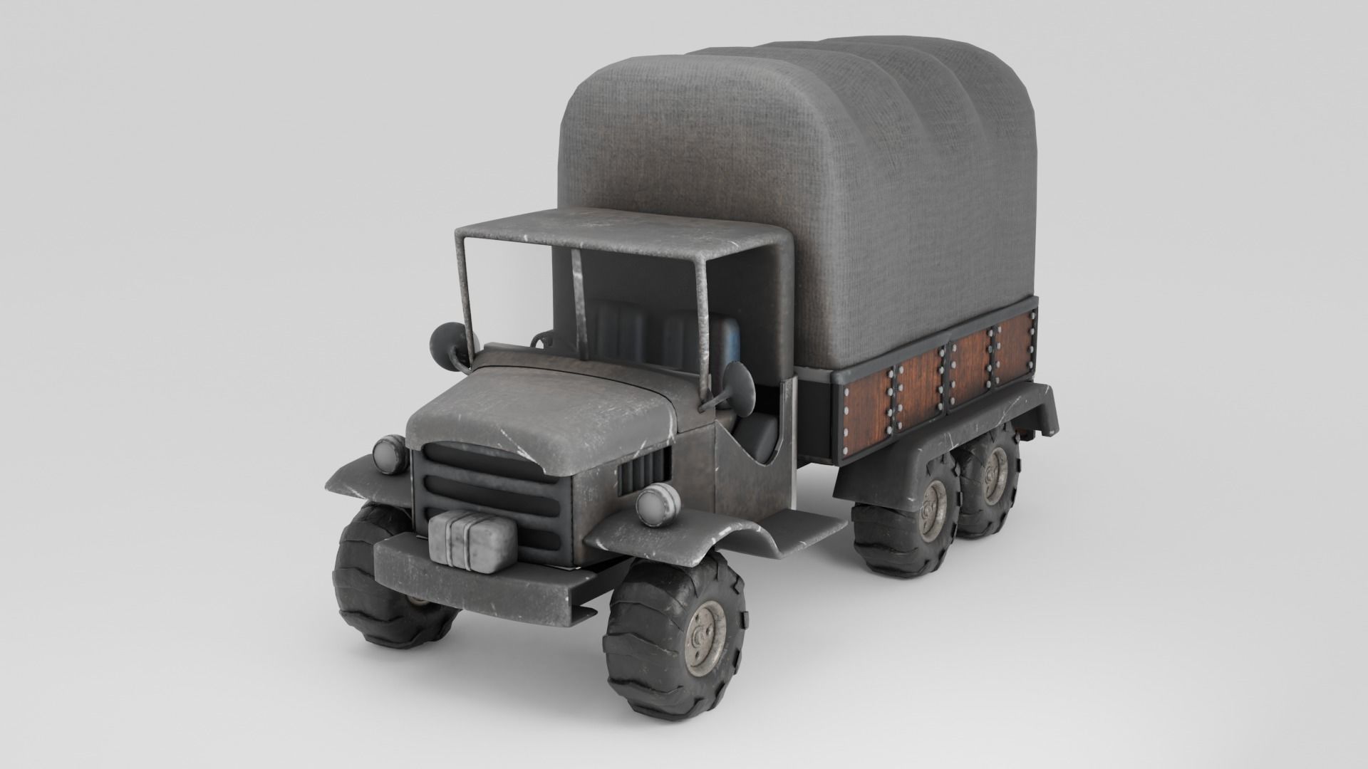 Truck old with canvas cover 3D model_7