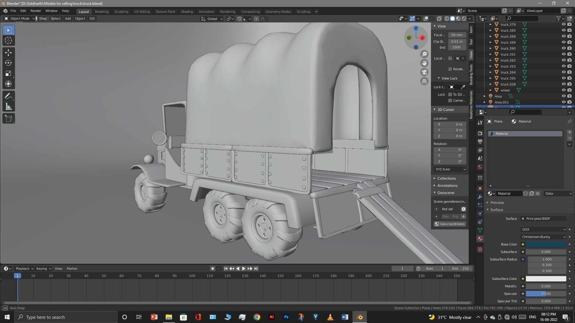 Truck old with canvas cover 3D model_81