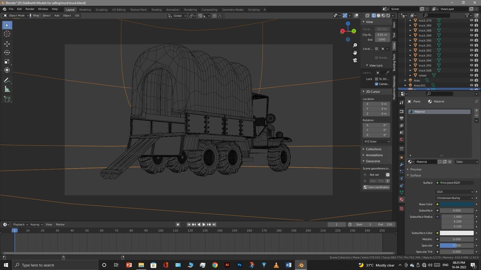 Truck old with canvas cover 3D model_59