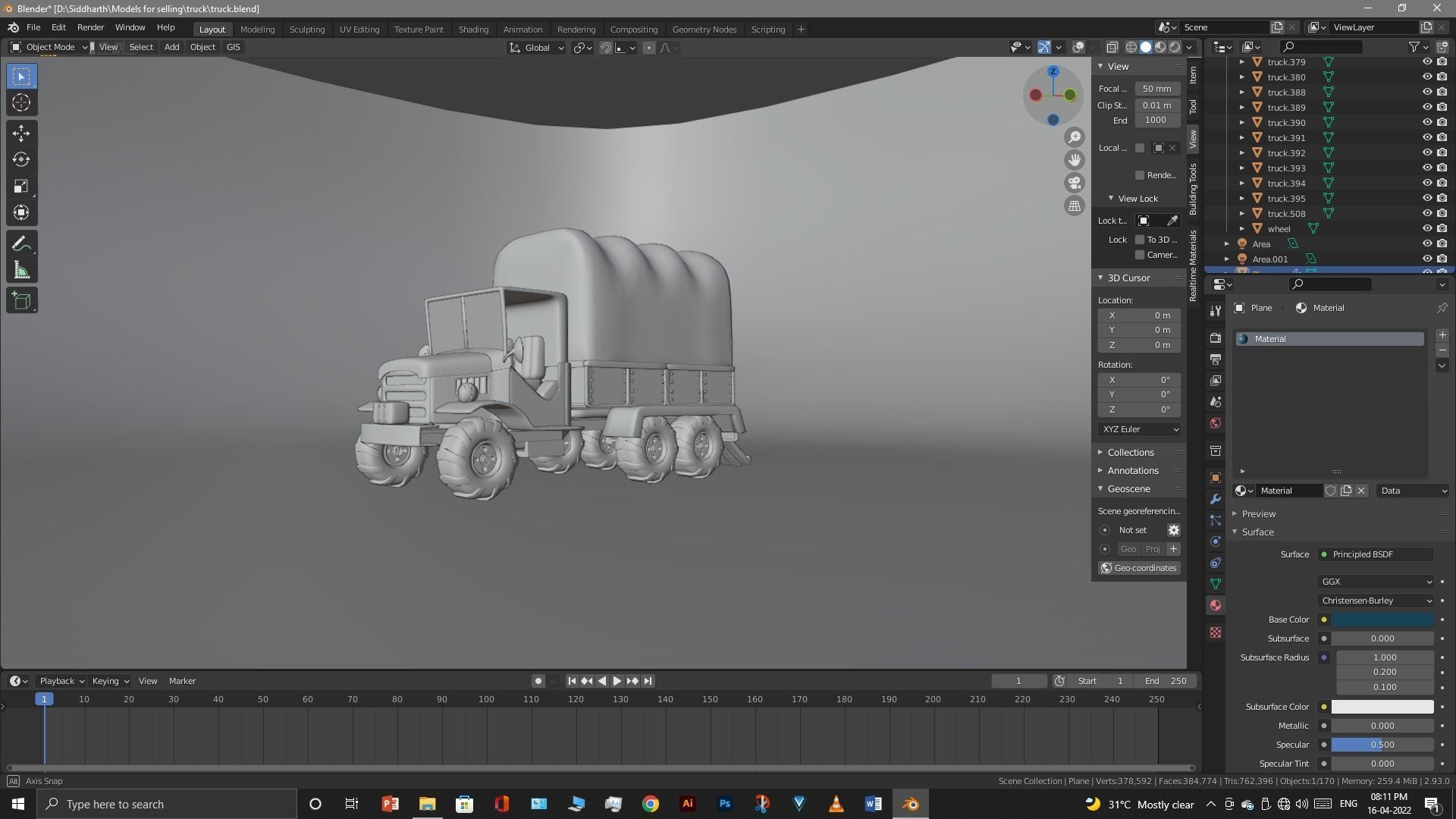 Truck old with canvas cover 3D model_18