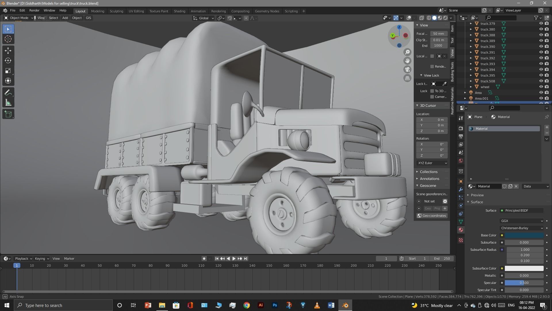 Truck old with canvas cover 3D model_69