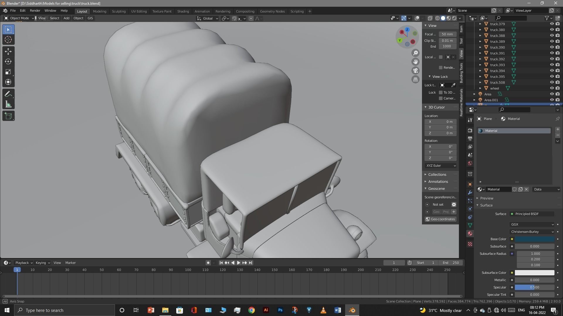 Truck old with canvas cover 3D model_78