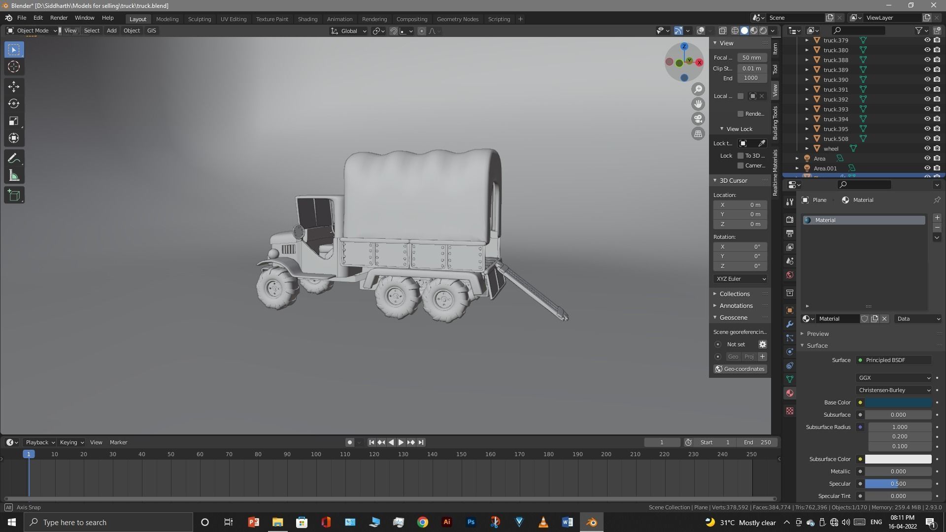 Truck old with canvas cover 3D model_17