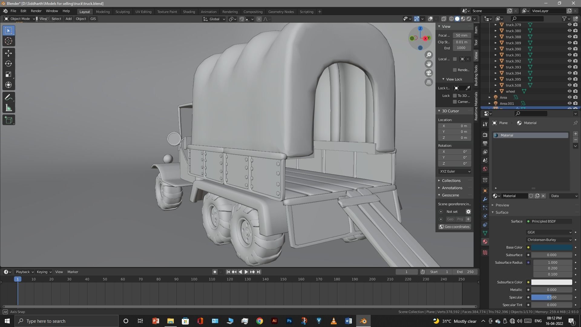 Truck old with canvas cover 3D model_62