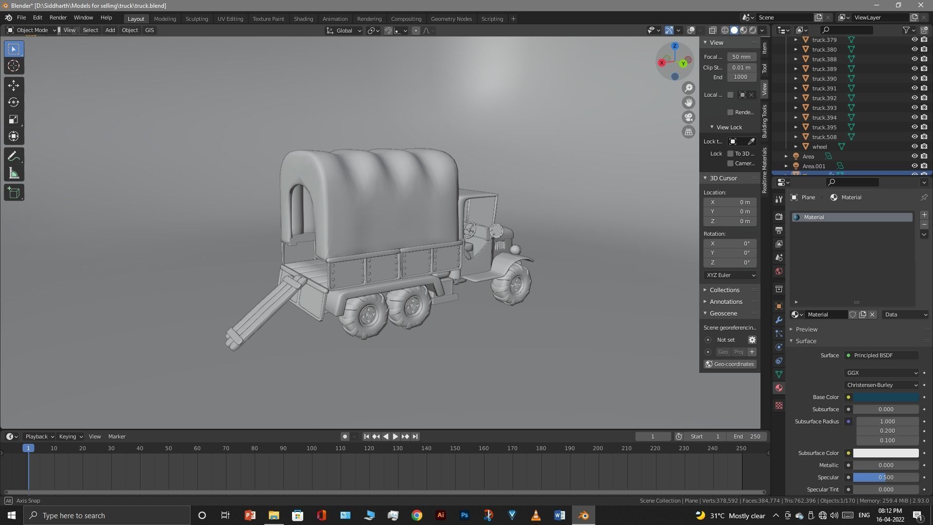 Truck old with canvas cover 3D model_25